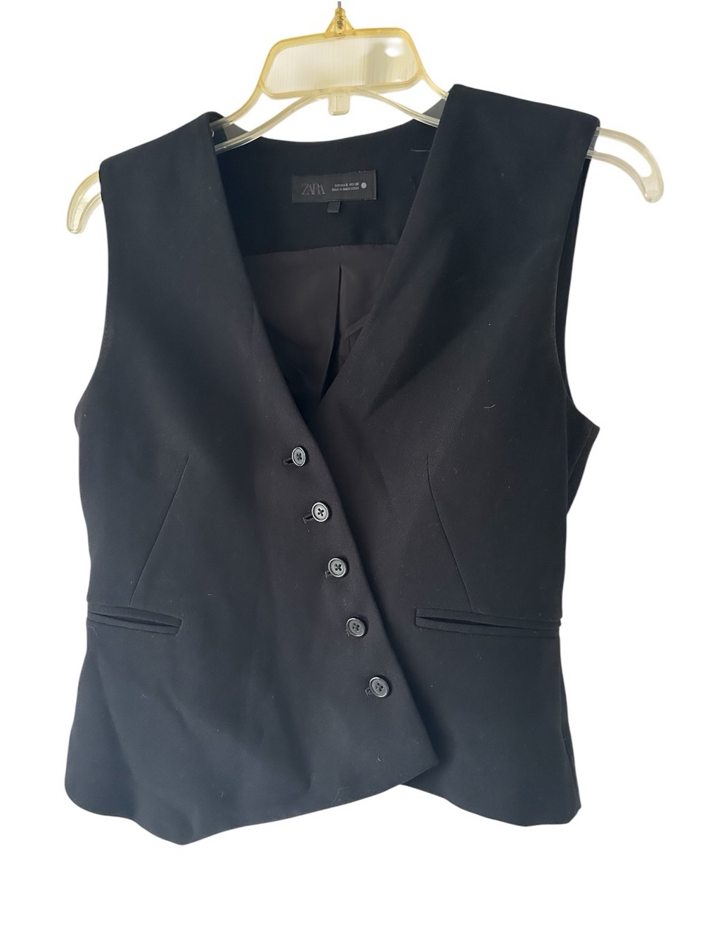 ZARA Black Solid Sleeveless Six-Button Suit Vest Women's Size S